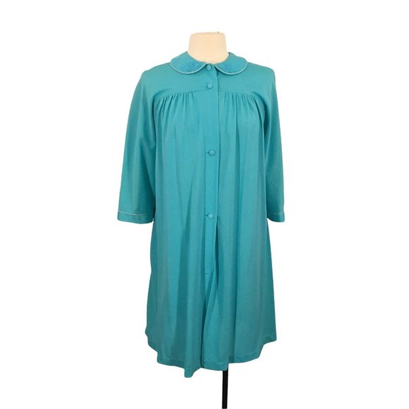 Lorraine Vintage Blue Button Front Robe, House Coat, MuuMuu, size M - Picture 1 of 10